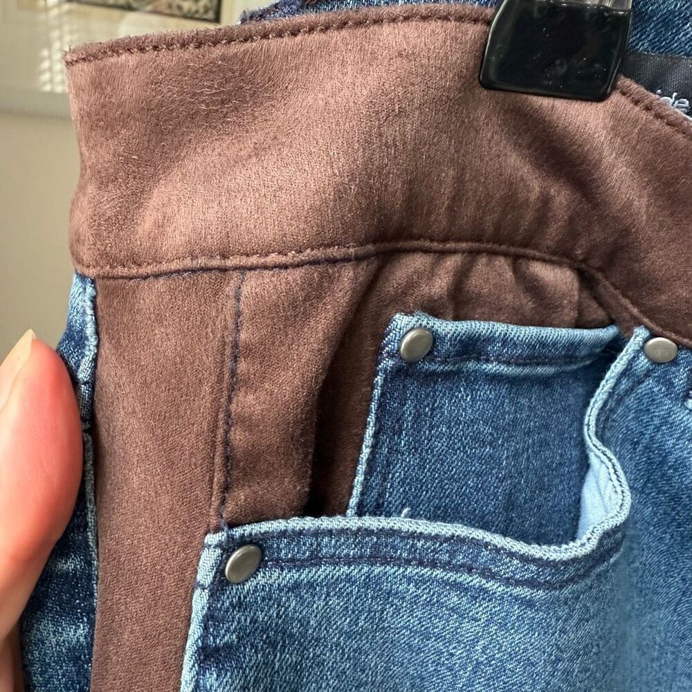 ECRU Designed Los Feliz Brown Moleskin Fabric Inset Jean In Vintage 28 - Picture 5 of 12